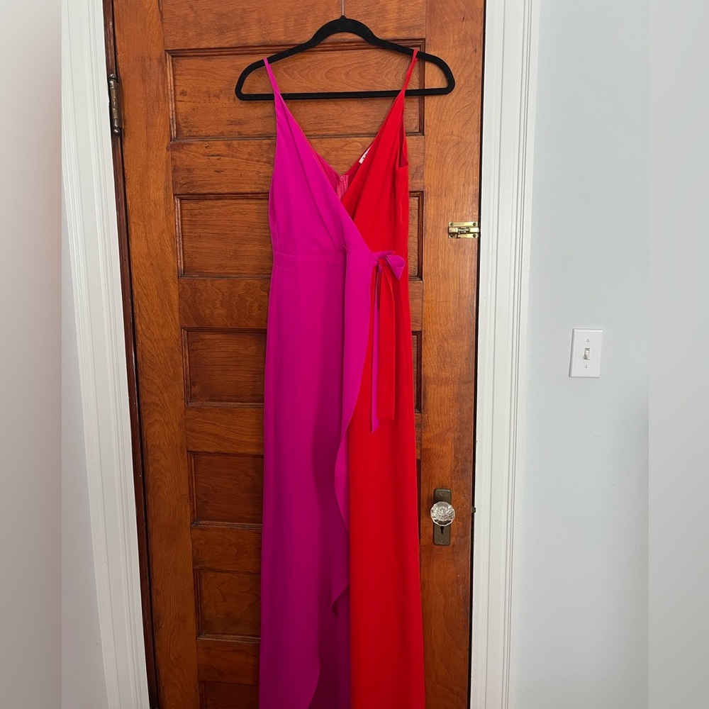 TCEC Pink and Red Asymmetrical Jumpsuit